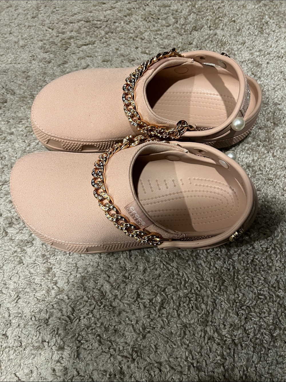 CROCS Blush Pink Slip-On Clog with Gold Chain Accent - Picture 4 of 4